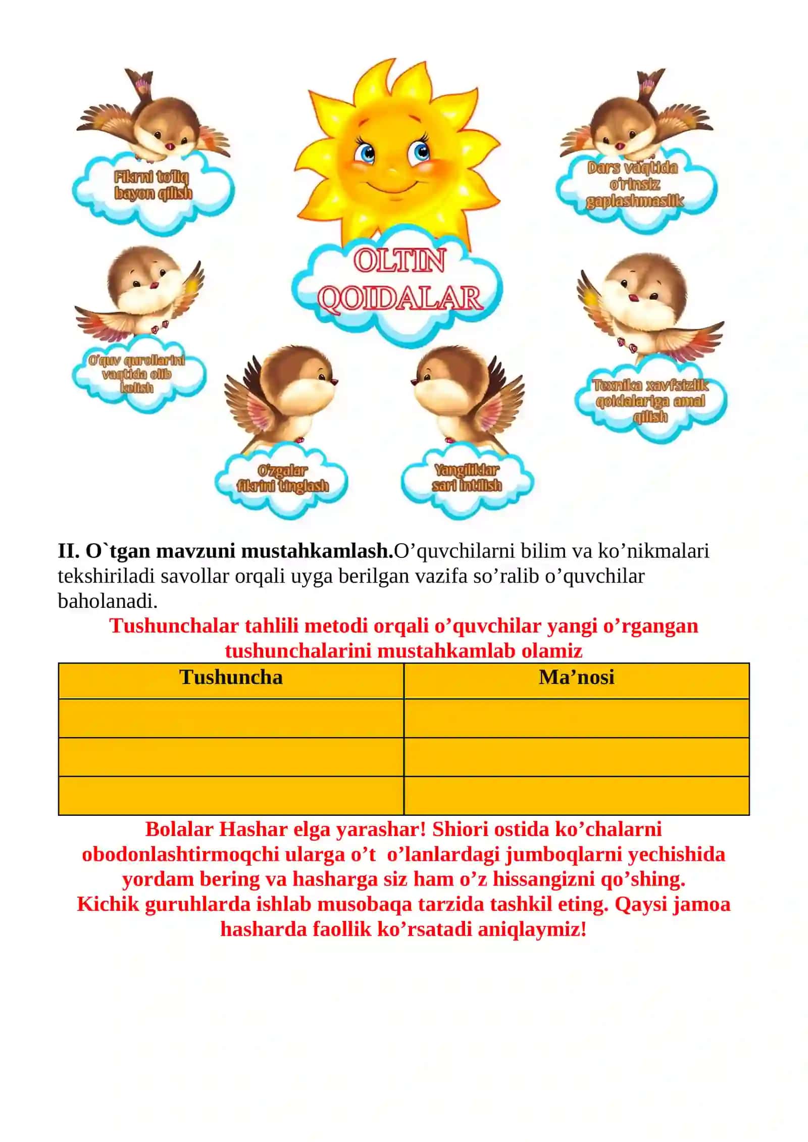 Fayzli ko'chalar - mahallamiz ko'rki mavzusida 2-sinf O'qish fanidan dars ishlanmasi 4