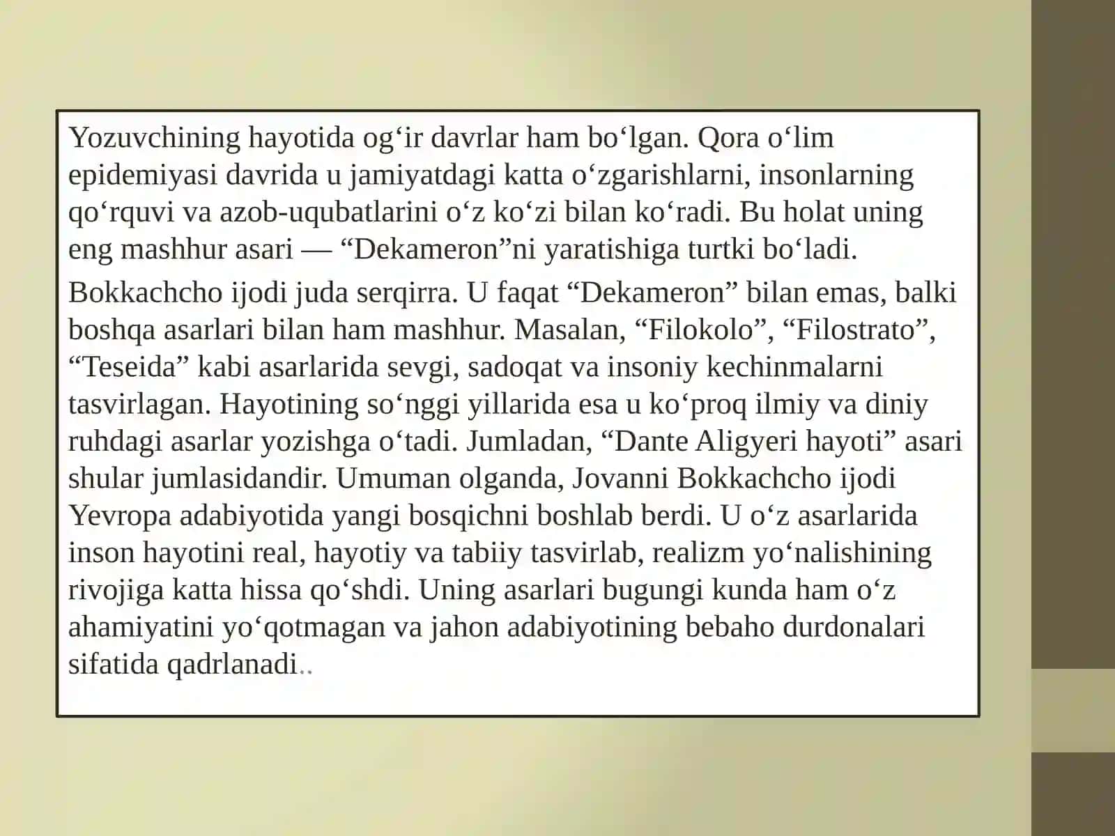 Jovanni Bakkachchoning Dekameron asari g`oyasi va obrazlari 4