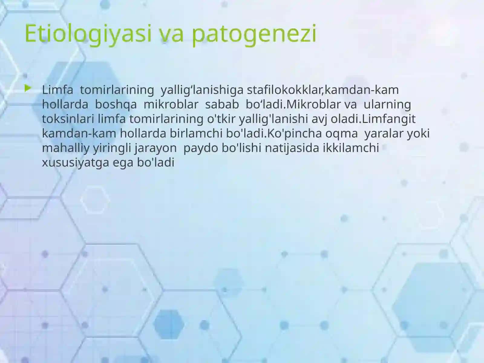 Limfa tugunlari,qon va limfa tomirlari yiringli yallig’lanish kasalliklari: limfadenit,limfangit,  tromboflebit 4