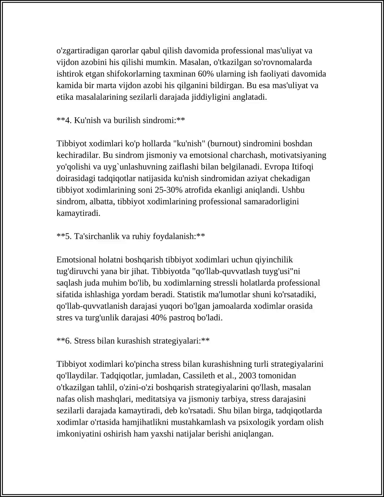 TIBBIYOT XODIMLARIDA EMOTSIONAL HOLATLARNING O'ZIGA XOSLIGI: STRESS VA UNING BOSQICHLARI, BARTARAF ETISH YO'LLARI 4