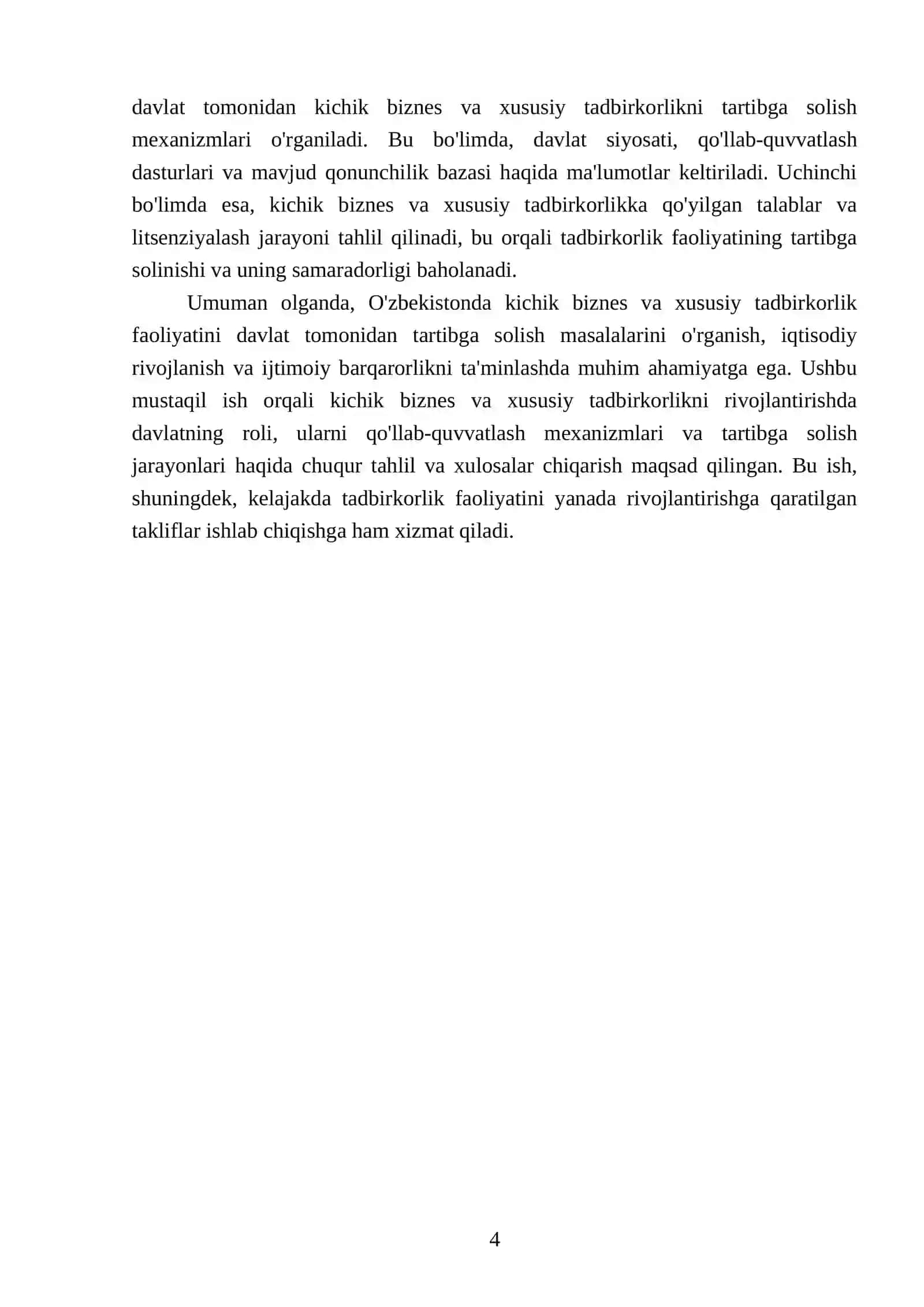 Ozbekistonda kichik biznes va xususiy tadbirkorlik faoliyatini davlat tomonida tartibga solish 4