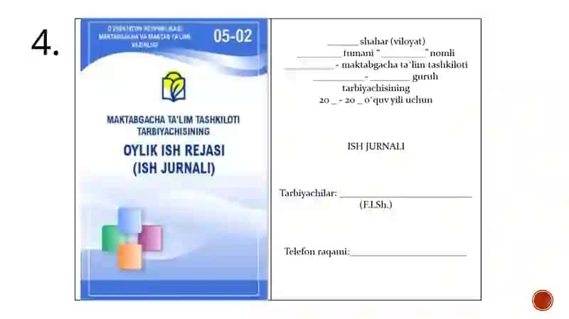 Maktabgacha ta’lim tashkiloti tarbiyachisining ish hūjjatlari 4