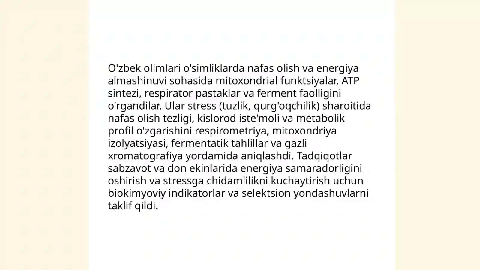 O'simliklar fiziologiyasiga hissa qo'shgan o'zbek olimlarining olib borgan ilmiy tadqiqot ishlari 4