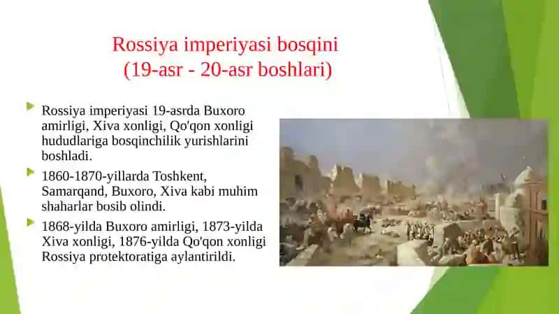 O‘rta osiyoga Rossiya imperiyasi bosqini 1917 yil voqelari SSSR davlatini tashkil topishi lenin stalin brejnev gorbachov siyosati va SSSR parchalanishi 4