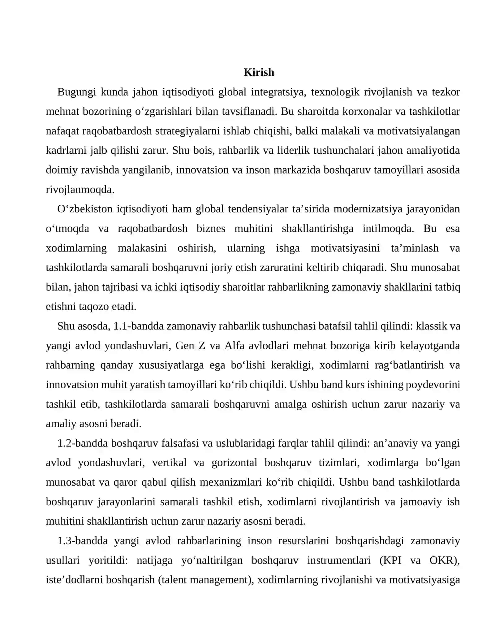 Yangi avlod rahbarlarining inson resurslarini boshqarishdagi yondashuvlarini tahlil qilish 4
