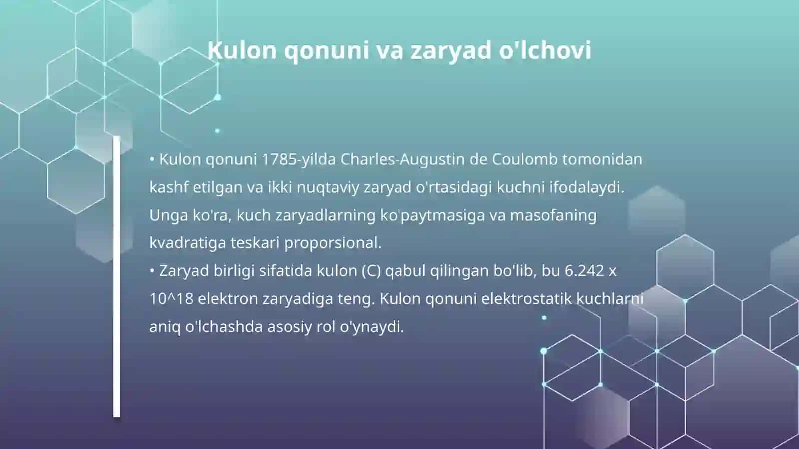 Elektrostatika elektrostatikaning asosiy qonunlari 4
