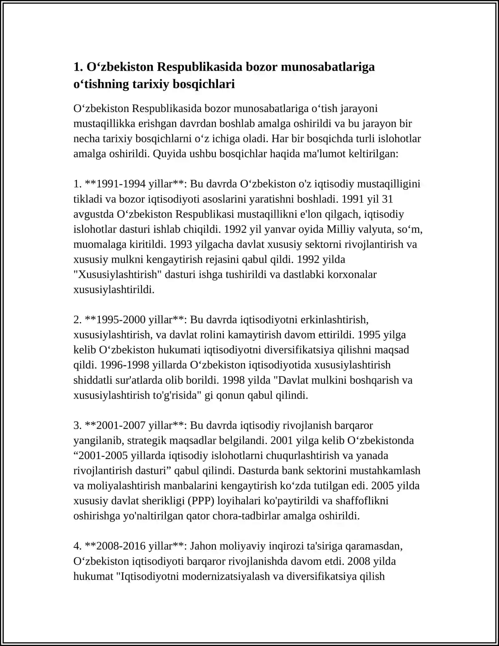 Oʻzbekiston Respublikasida bozor munosabatlarining tarixiy bosqichlari 4