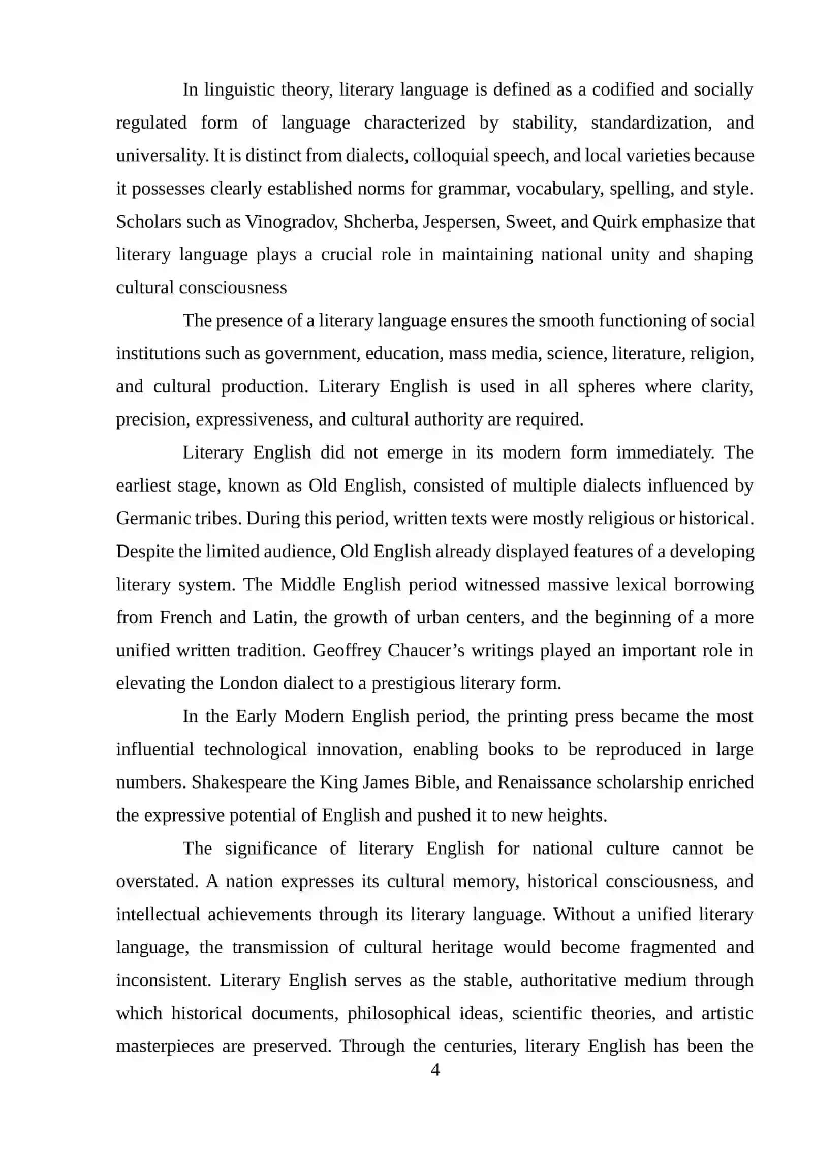Stages of the Development of the National Literacy English Language 4