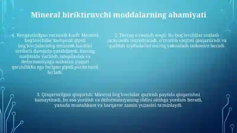 Mineral Bo'G'Lovchi Moddalar Yuqori Mustahkam Kompozitsion Gipsli Bo'Lovchilarni Tayyorlash Tarkiblari Va Inovatsion Texnologiyalar 4