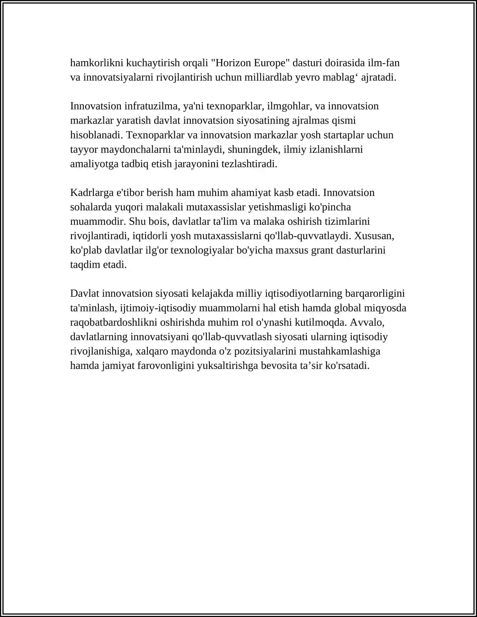 INNOVATSIYALARNI DAVLAT TOMONIDAN QO'LLAB-QUVVATLASH 4