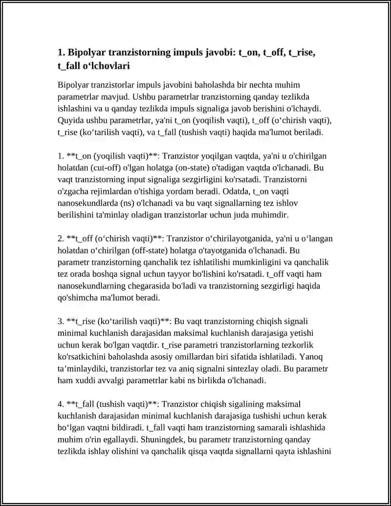 BIPOLYALAR TRANZISTORNI IMPULS VA CHASTOTA HUSUSIYATLARI 4