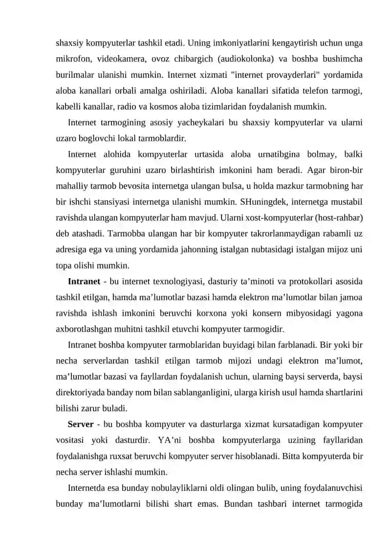 INTERNETNING ZAMONAVIY XIZMATLARI.INTERNETNING RIVOJLANISH TARIXI.TAQSIMLANGAN MAVZULARGA OID MA’LUMOT QIDIRISH 4