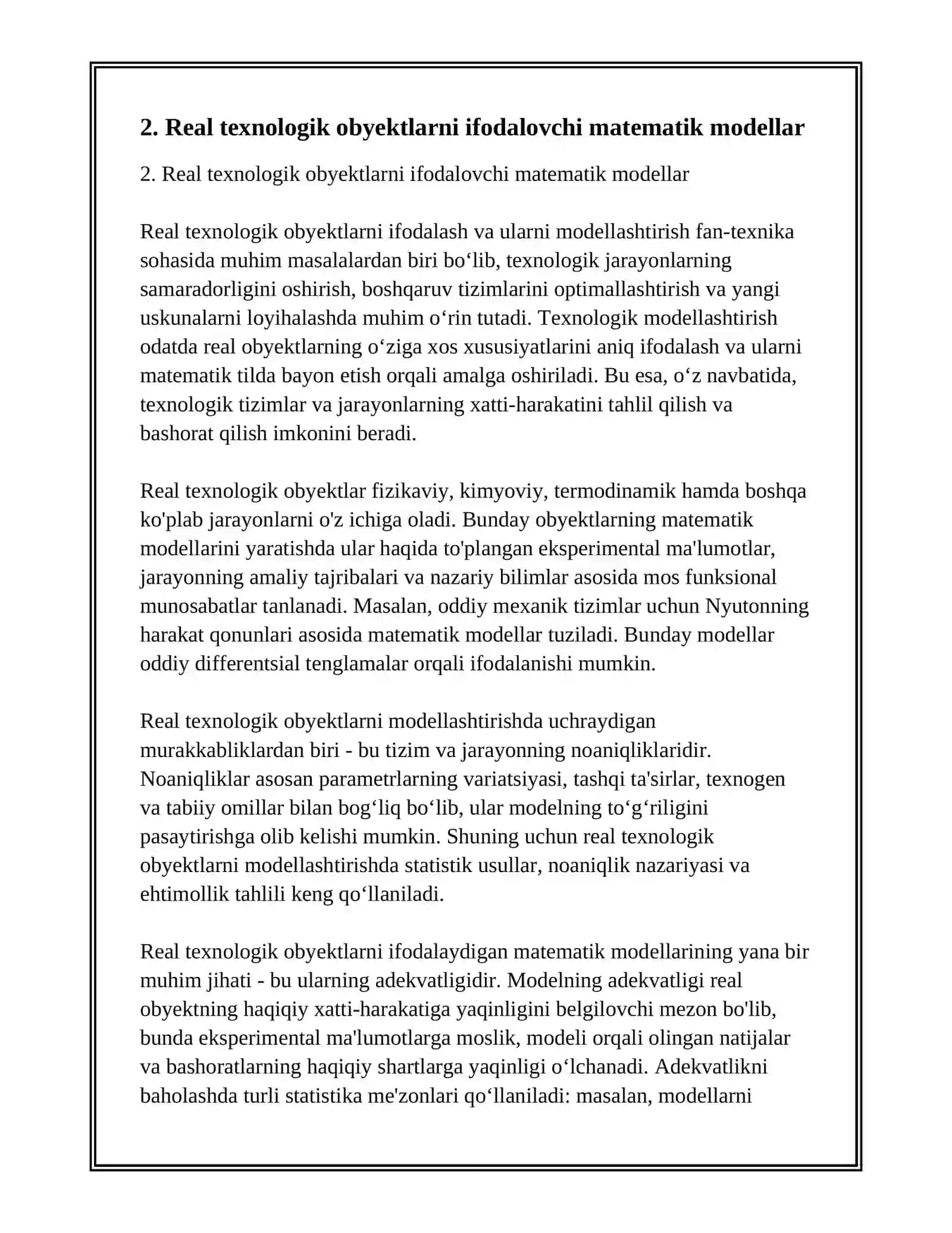 TIPIK ZVENOLAR ASOSIDA REAL TEXNOLOGIK OBYEKTNI MODELLASHTIRISH 4