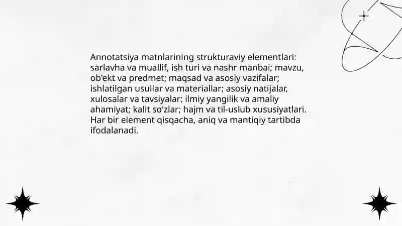 Annotatsiya va taqriz matnlari ularda ifoda materialining xususiyatlari 4
