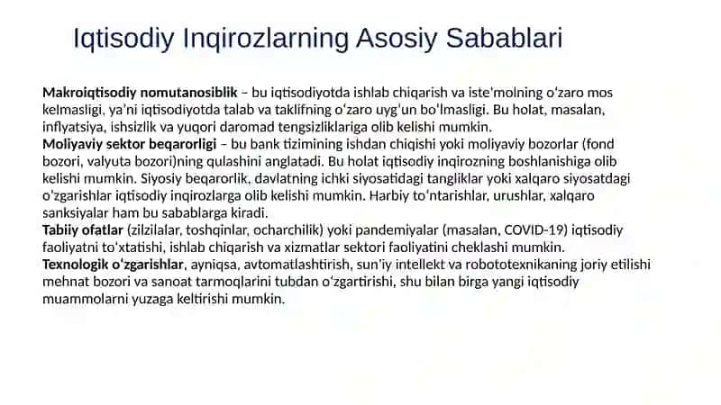 Iqtisodiy Inqirozlar va Ularga Qarshi Dasturlar Samaradorligini Oshirish Yo'llari 4