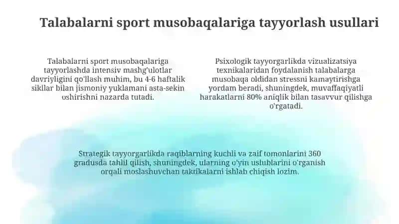 Sport musobaqalariga tayyorgarlik: usullar va bosqichlar 4