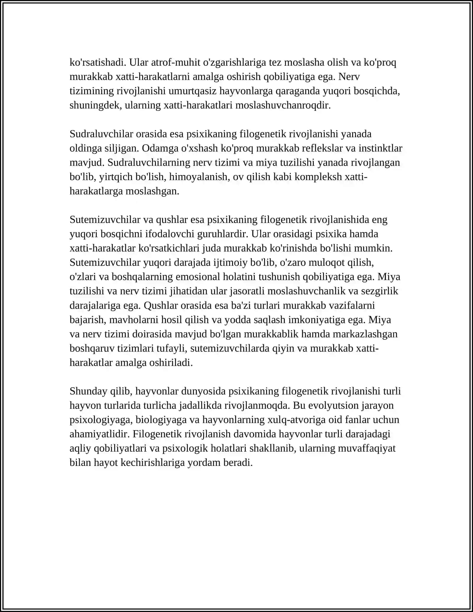 ZOOPSIXOLOGIYADA PSIXIKANI PAYDO BO'LISHI 4