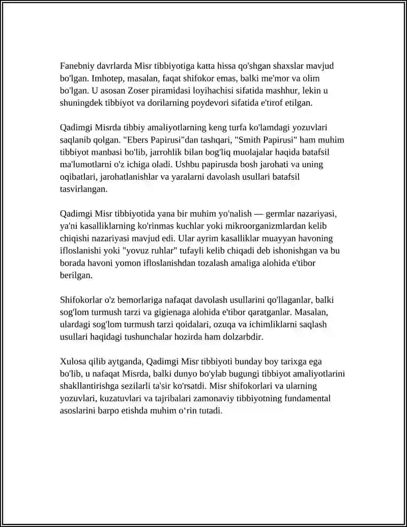 REFERAT Mavzu: QADIMGI MISRDA TIBBIYOT 4