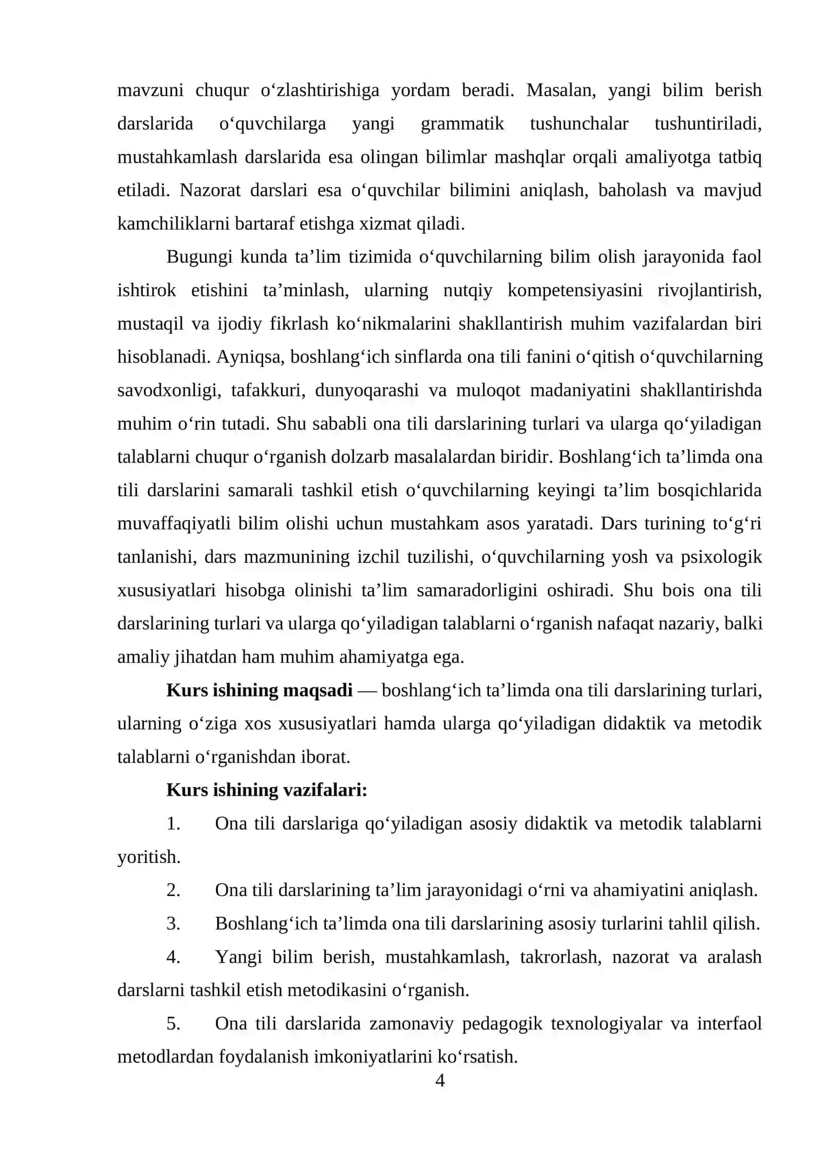 Ona tilidan dars turlari va ularga qo’yilgan talablar 4