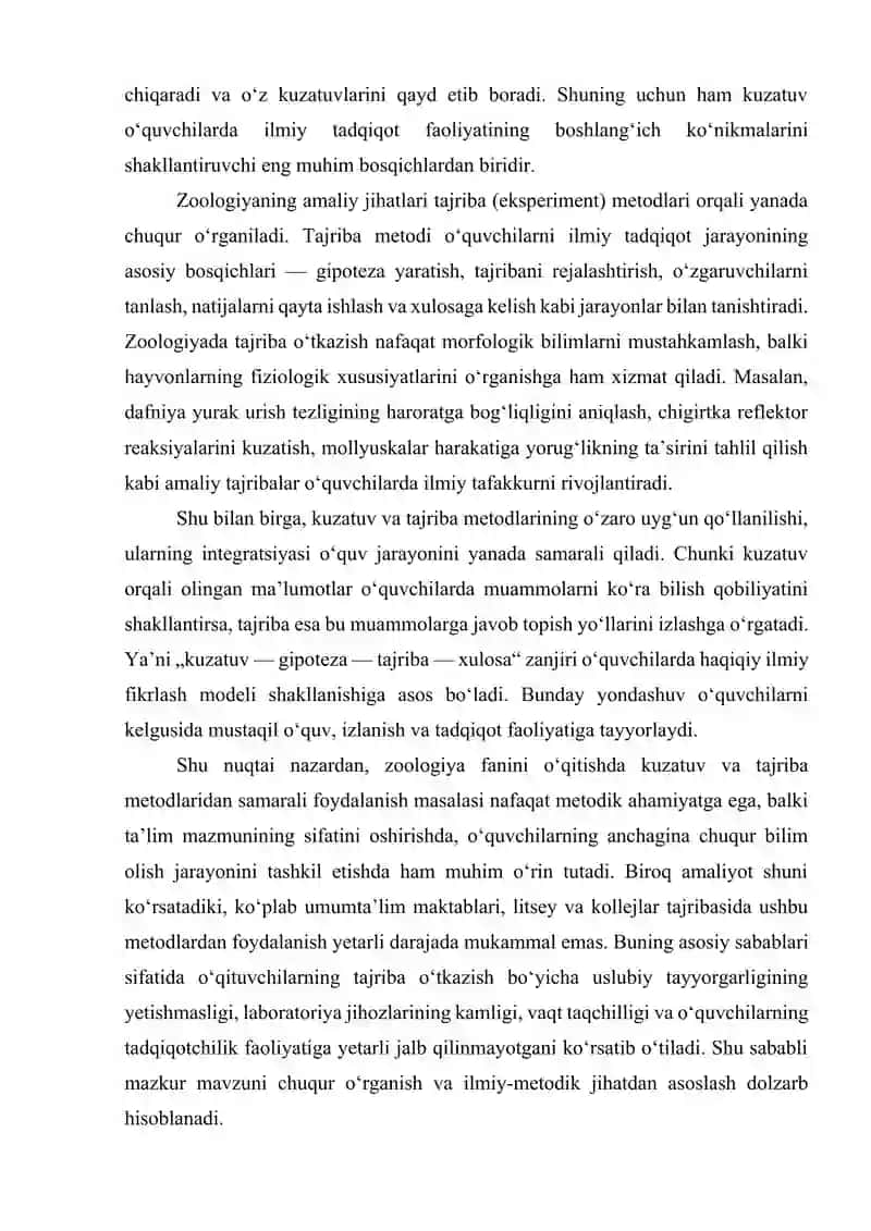 Zoologiya fanini o‘qitishda kuzatuv va tajriba metodlari 4