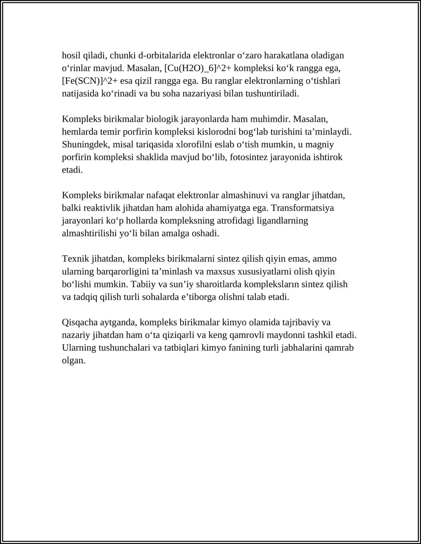 KOMPEKS BIRIKMALARNING.KOMPLEKS BIRIKMALARING TASNIFI VA NOMLANISHI HAQIDA MA'LUMOT OLADI 4