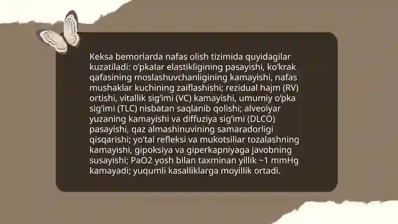 Keksa bemor.Keksa organizmning fiziologik xususiyatlari 4