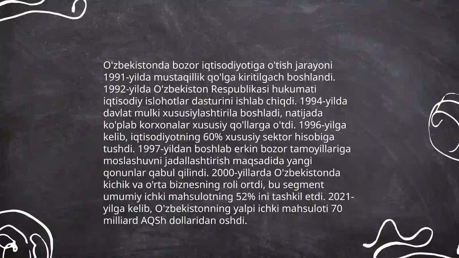 Bozor iqtisodiyotiga o’tishning zaruriyati va bozor iqtisodiyotining hozirgi holati bo’yicha taqdimot tayyorlash 4