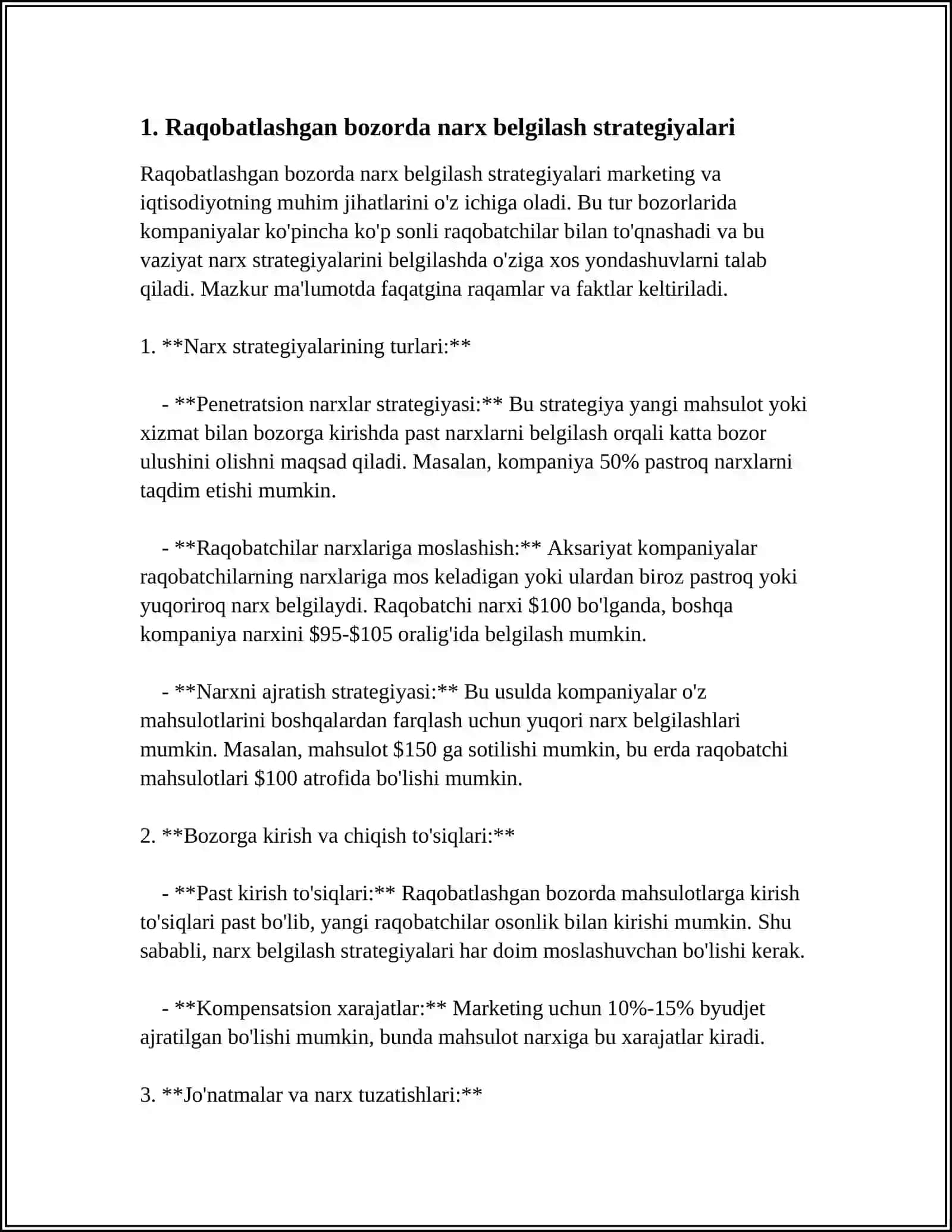 RAQOBATLASHGAN BOZORDA, QISQA MUDDATLI ORALIQDA FIRMA FOYDASINI MAKSIMALLASHTIRISH VA UNING TAKLIFI 4