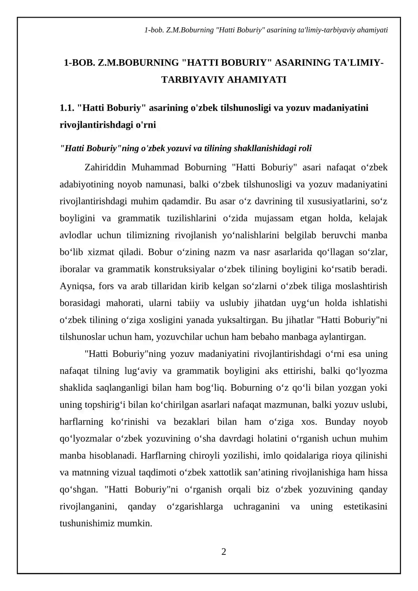 Z.M.Boburning "Hatti Boburiy" xamda "Boburoma" asarlarining BT-ta'limiy-tarbiyaviy axamiyati 4