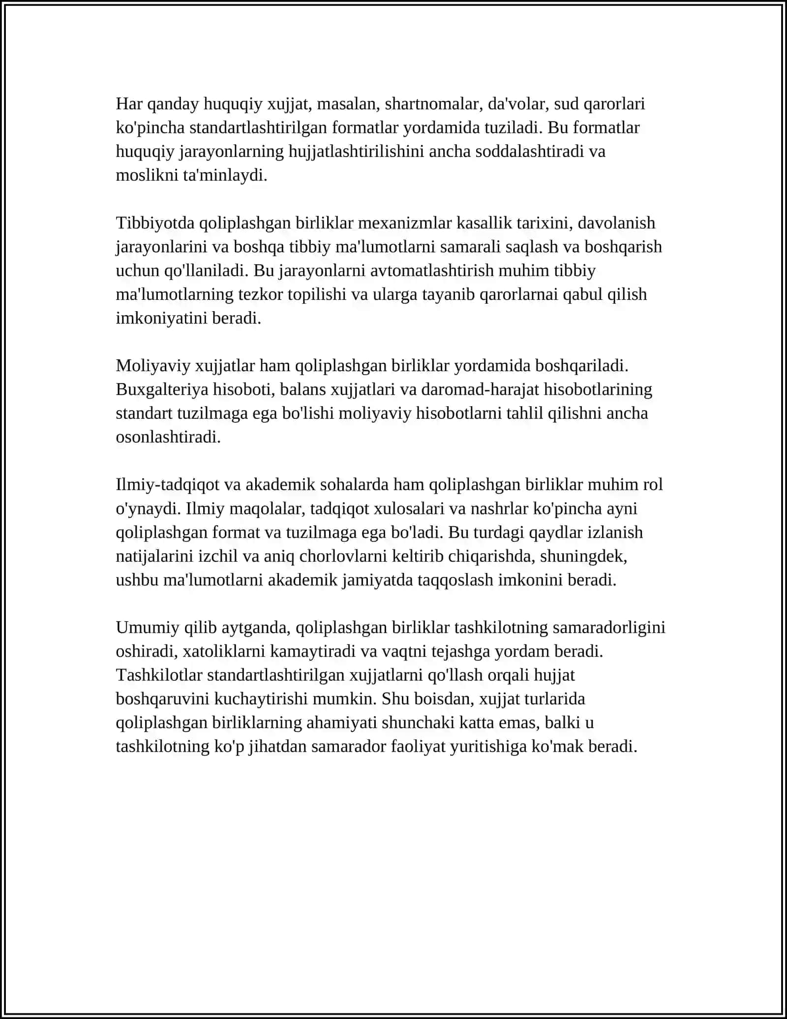 MUSTAQIL ISH Mavzu: XUJJAT TURLARIDA QOLIPLASHGAN TURGʻUNLASHGAN BIRLIKLARNING ISHLATILISHI 4