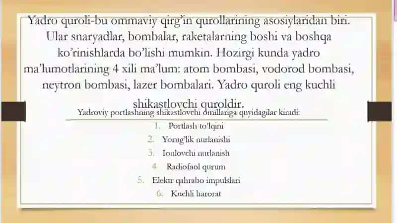 Ommaviy qirg'in qurollarining tasnifi. Jabrlanish o'chog'ining tibbiy taktik tasnifi. 4