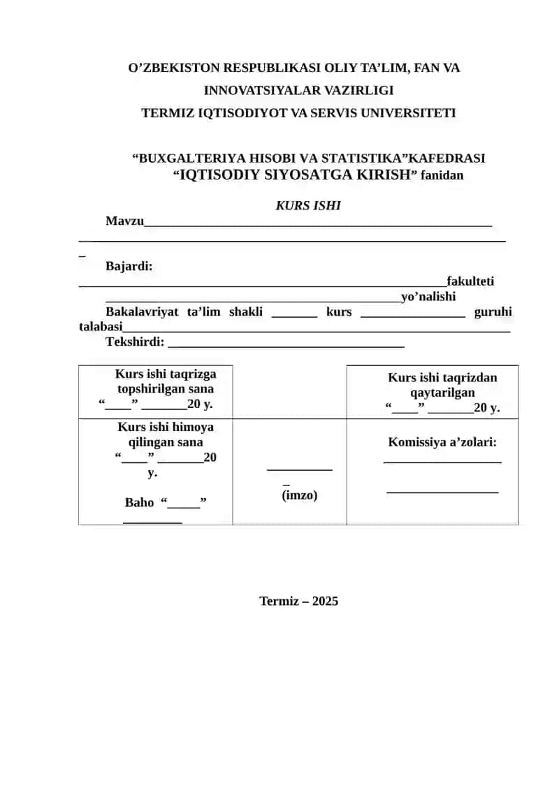 IQTISODIY SIYOSATGA KIRISH FANIDAN KURS ISHI 4