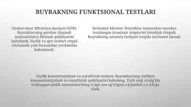 Siydikning Umumiy Taxlili Buyrakning Funksional Sinamalari 4