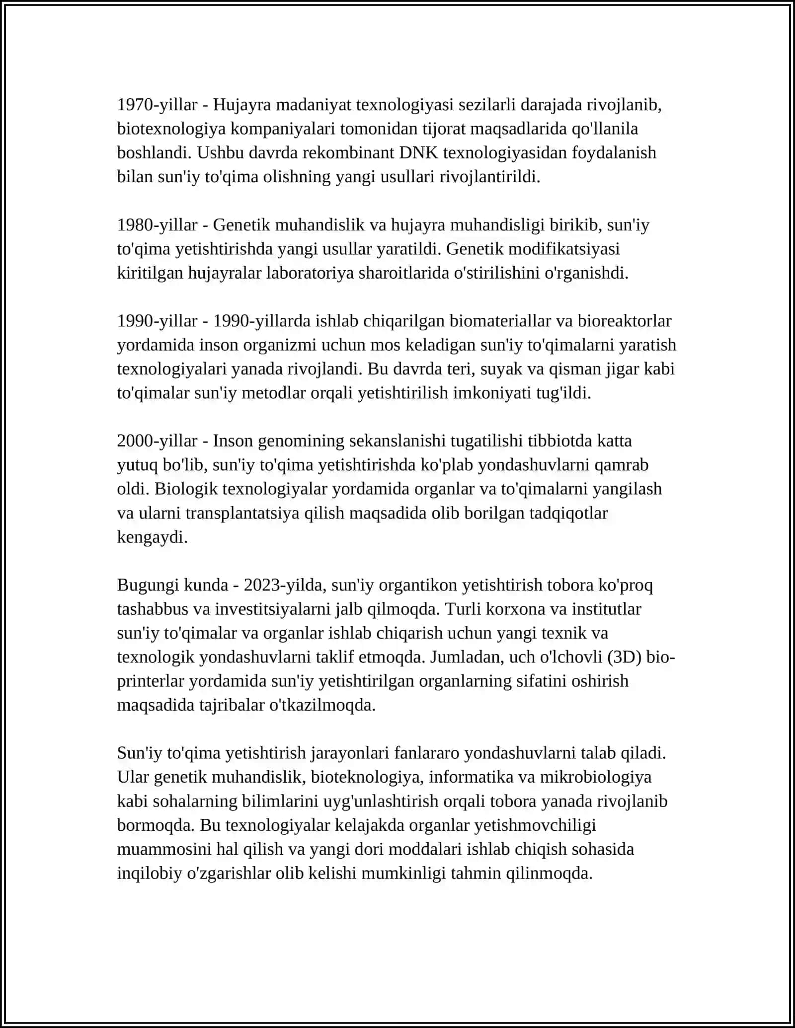 BIRIKTIRUVCHI TOQIMA XILMA-XILLIGI EVOLYUTSION TARAQQIYOTI SUN'IY TOQIMA OSTIRISH 4