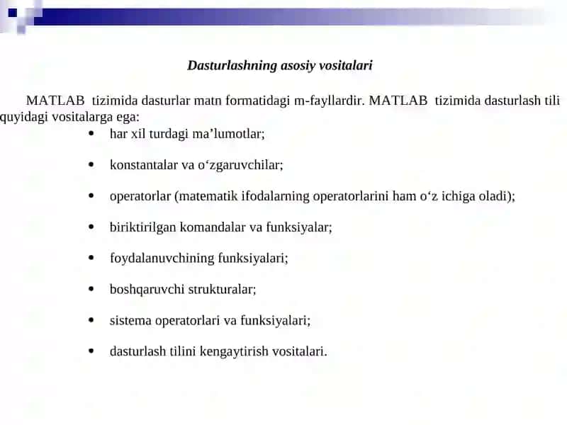 MATLAB tarkibiy dasturlash mahsuldorligi 4
