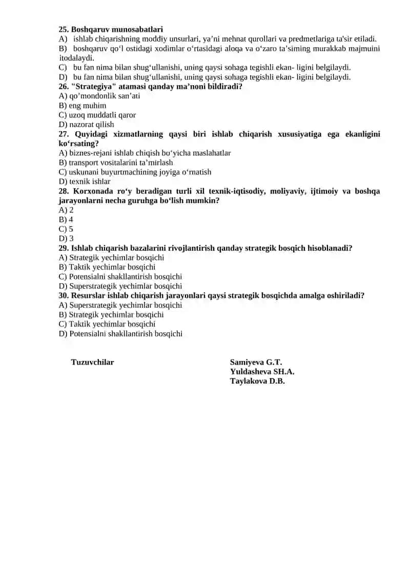 "Soha iqtisodiyoti va menejmenti" fanidan yakuniy nazorat ishi 4