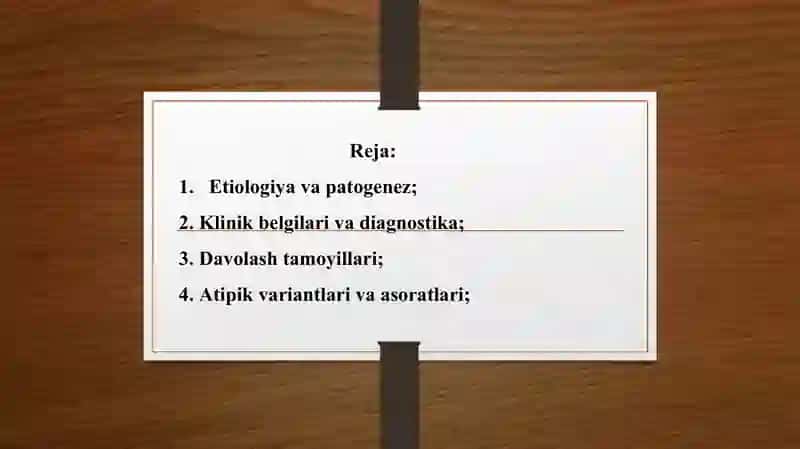 Miokard infarkti. Etiologiya, patogenez, klinika, diagnostika, davolash. Miokard infarkti atipik variantlari. Erta va kechki asoratlari klinika, diagnostika, davolash. 4