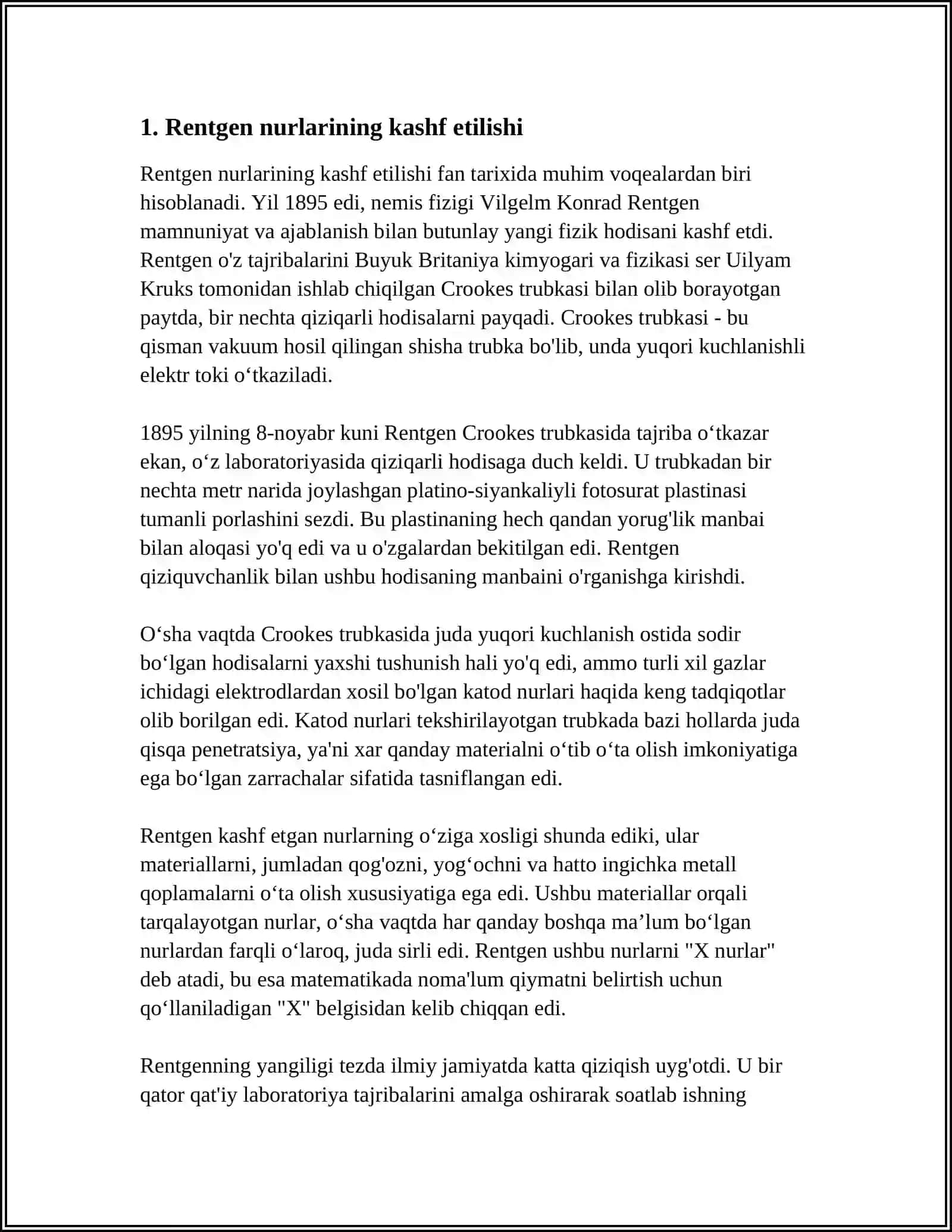 RENTGEN NURLARINI ORGANISH TARIXI 4