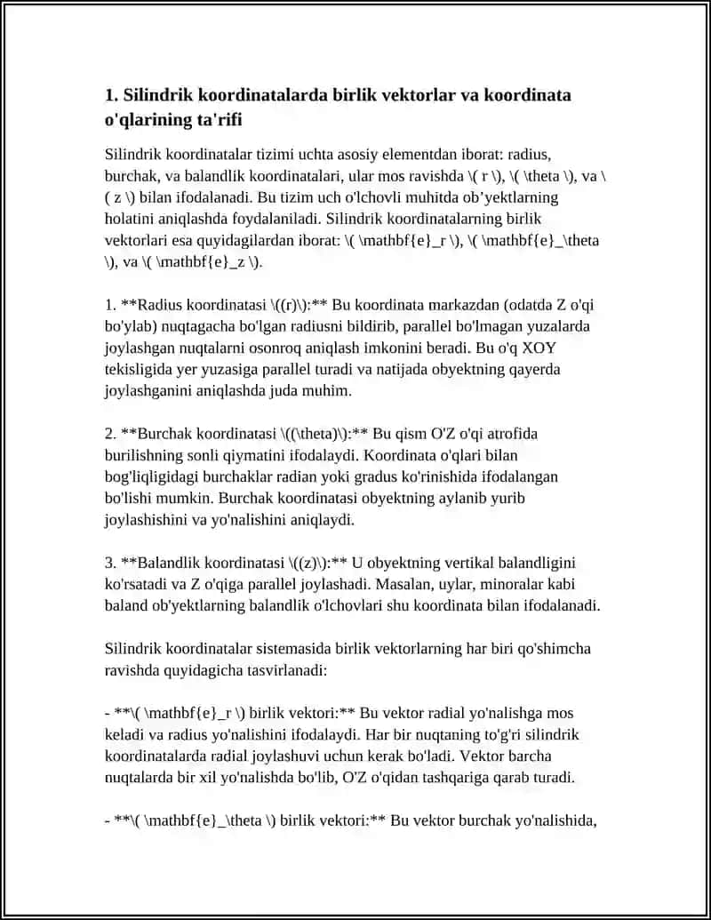 TEZLIK VA TEZLANISHNING KOORDINATA (SILINDRIK VA SFERIK KOORDINATALAR SISTEMASIDA )BERILISHI 4