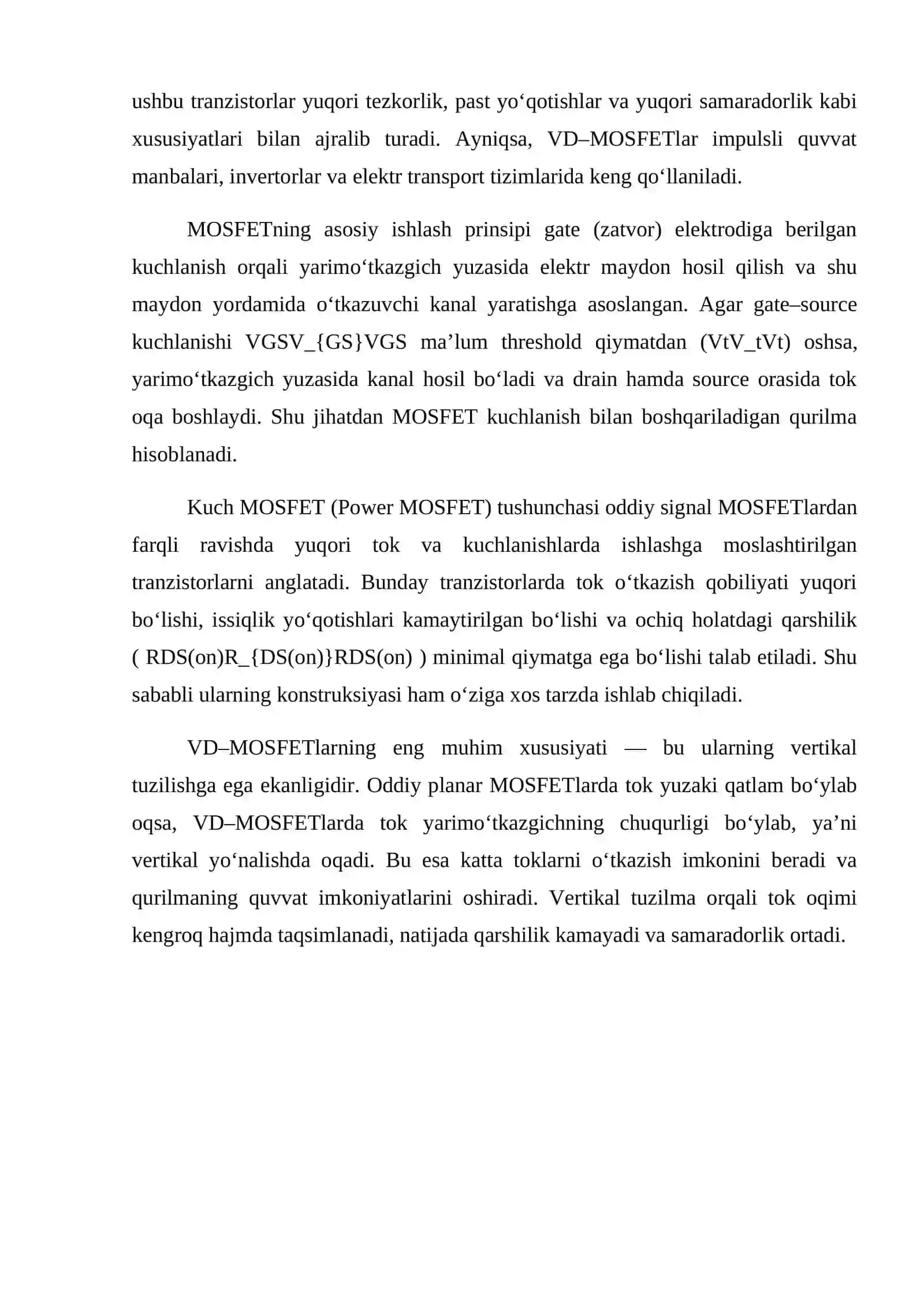 KATTA QUVVATLI VD-MOYA-TRANZISTORINING OCHIQ HOLATIDAGI QARSHILIKLARI 4