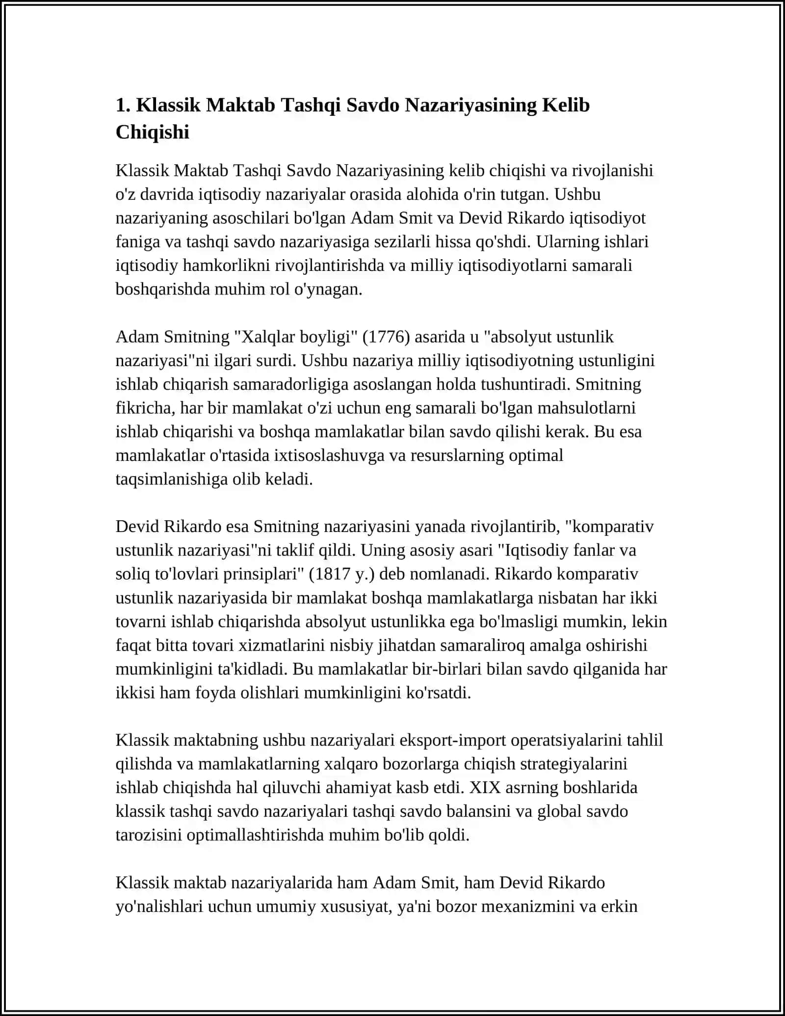 KLASSIK MAKTAB TASHQI SAVDO NAZARIYASINING ASOSIY ELEMENTLARI 4