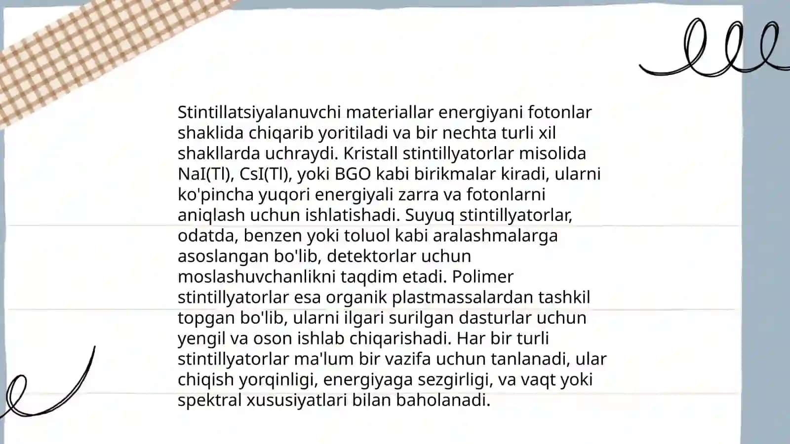 Stintillatsion detektorlarning xususiyatlarini o'rganish 4