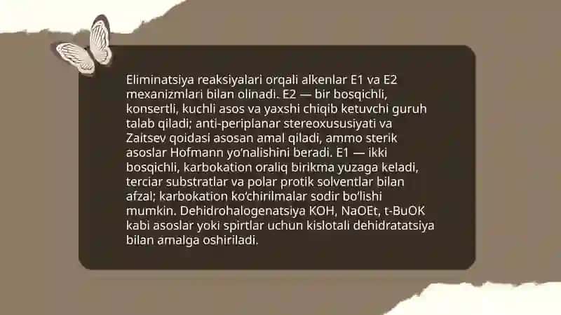 Alkenlar olinishi, kimyoviy xossalari va ishlatilishi 4