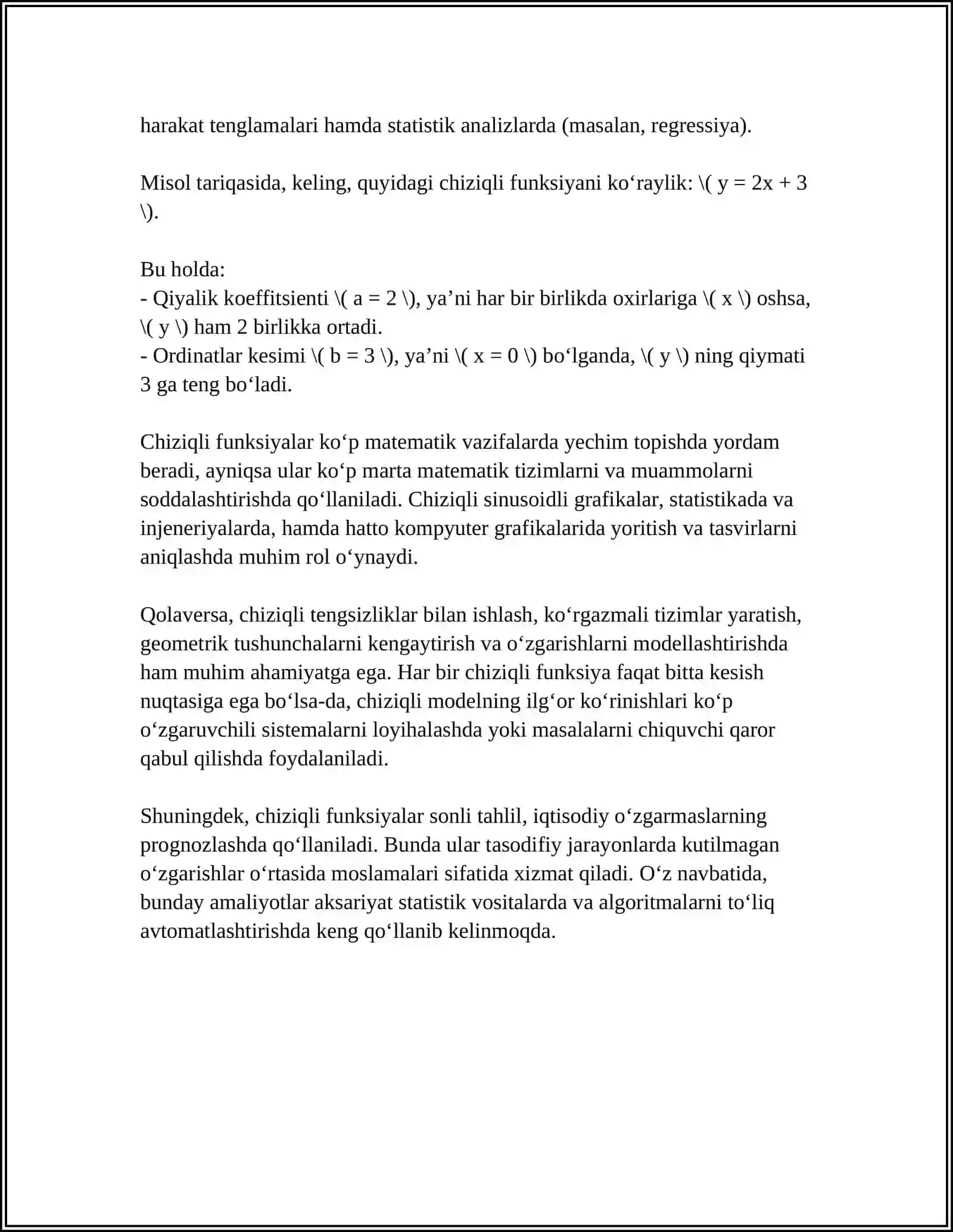 Chiziqli funksiyalar tushunchasi 4