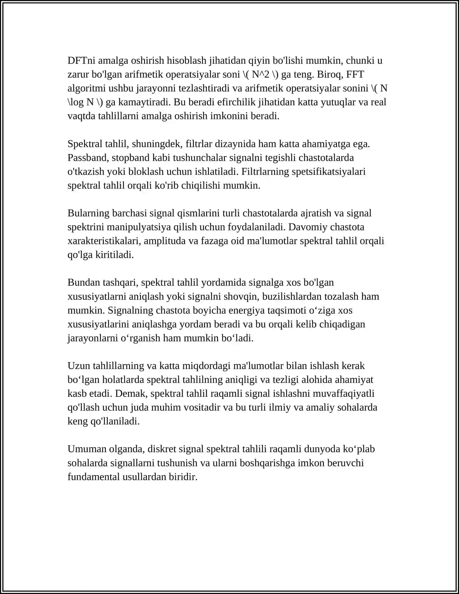 SIGNALNI YETAKCHI GARMONIKASINI AJRATISH ALGORITMI. SPEKTRAL TAHLIL 4