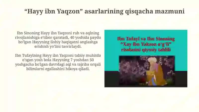 Ibn Tufayl va Ibn Sinoning "Xay ibn Yaqzon o'g'li" risolasi 4