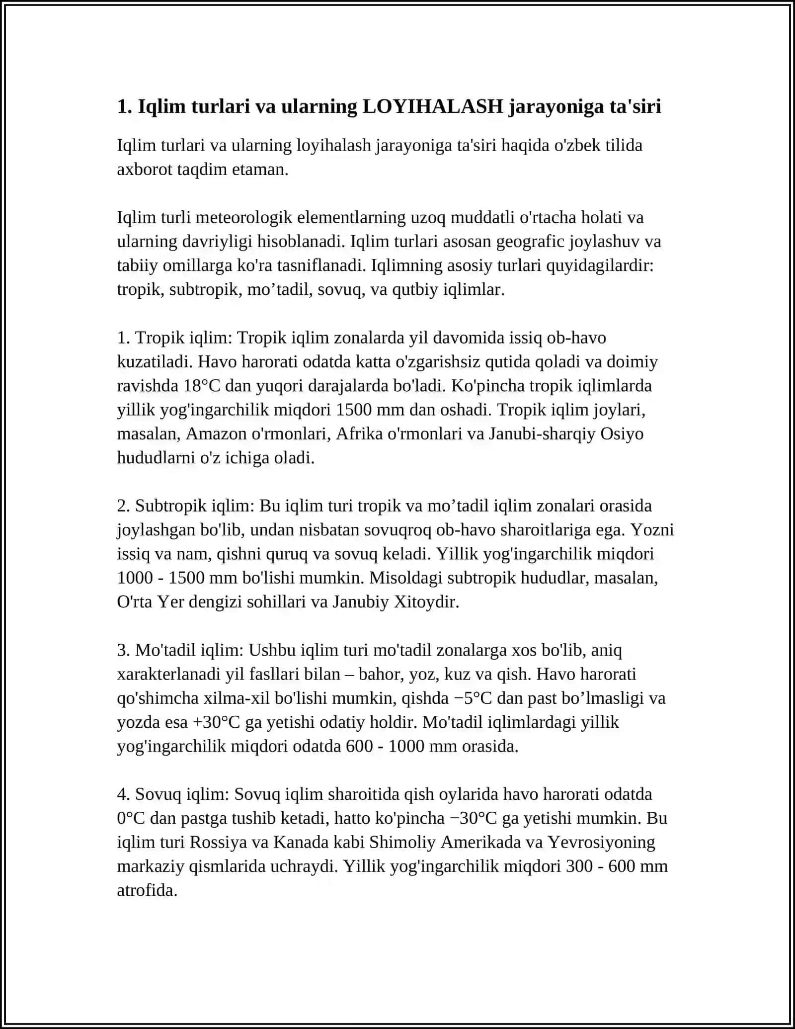LOYIHALASH UCHUN IQLIMIY VA FIZIKAVIY - GIYOLOGIK MAʼLUMOTLAR 4