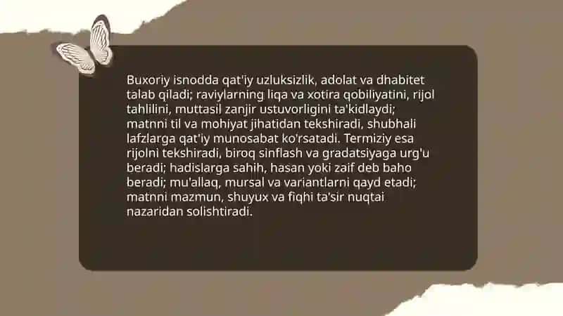 Imom Buxoriy va Imom Termiziyning hadis ilmiga qo'shgan hissalarini qiyosiy tahlili 4