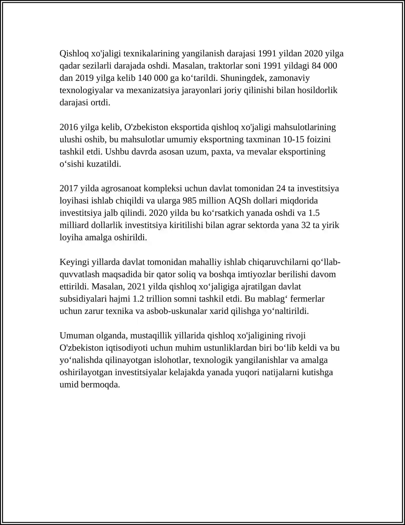 MUSTAQILLIK YILLARIDA SANOAT VA QISHLOQ XO'JALIGI SOXASIDA AMALGA OSHIRILGAN ISLOXOTLAR 4