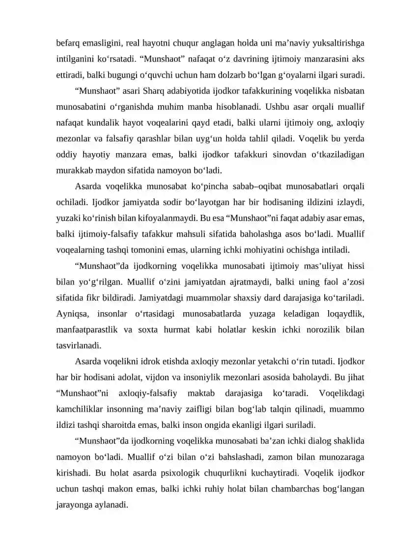MUNSHAOT” ASARIDA IJODKORNING VOQELIKKA MUNOSABATI. 4